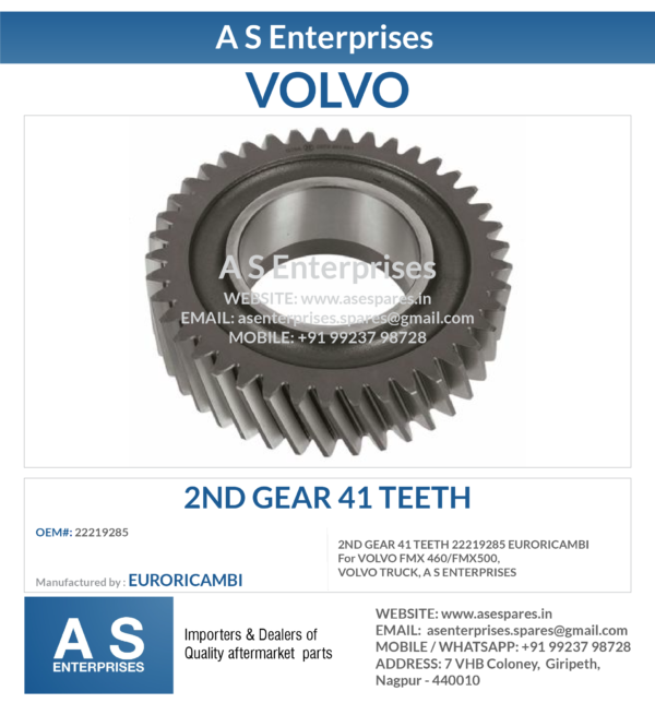 2ND GEAR 41 TEETH 22219285 EURORICAMBI For VOLVO FMX 460/FMX500, VOLVO TRUCK, A S ENTERPRISES