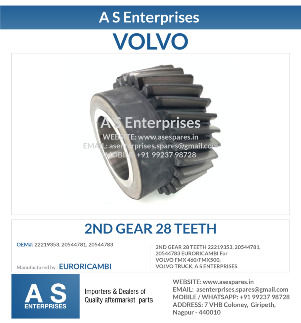 2ND GEAR 28 TEETH 22219353, 20544781, 20544783 EURORICAMBI For VOLVO FMX 460/FMX500, VOLVO TRUCK, A S ENTERPRISES