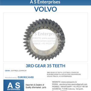 3RD GEAR 35 TEETH  21979823, 22499139 EURORICAMBI For VOLVO FMX 460/FMX500, VOLVO TRUCK, A S ENTERPRISES