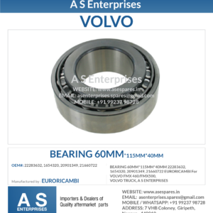 BEARING 60MM*115MM*40MM 22283632, 1654320, 20901349, 21660722 EURORICAMBI For VOLVO FMX 460/FMX500, VOLVO TRUCK, A S ENTERPRISES