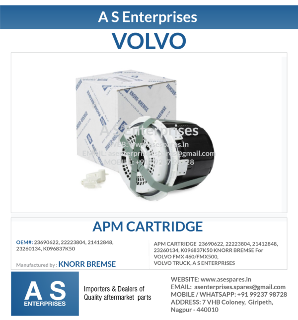 APM CARTRIDGE 23690622, 22223804, 21412848, 23260134, K096837K50 KNORR BREMSE For VOLVO FMX 460/FMX500, VOLVO TRUCK, A S ENTERPRISES