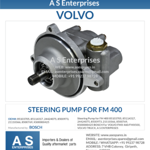 Steering Pump for FM 400 85103705, 85114317, 24424075, 8500973, 21110366, 8500769, KS00000425 BOSCH For VOLVO FMX 460/FMX500, VOLVO TRUCK, A S ENTERPRISES