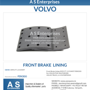 Front Brake Lining 3095177, 21534097 FERODO For VOLVO FMX 460/FMX500, VOLVO TRUCK, A S ENTERPRISES