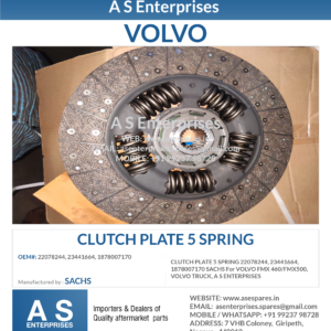 CLUTCH PLATE 5 SPRING 22078244, 23441664, 1878007170 SACHS For VOLVO FMX 460/FMX500, VOLVO TRUCK, A S ENTERPRISES