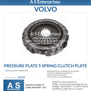 PRESSURE PLATE 5 SPRING CLUTCH PLATE 21615193, 3482001169 SACHS For VOLVO FMX 460/FMX500, VOLVO TRUCK, A S ENTERPRISES