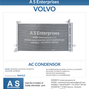 AC CONDENSOR 21649582, 22174113, 22768793, 22212990, 22768927 MAHLE For VOLVO FMX 460/FMX500, VOLVO TRUCK, A S ENTERPRISES