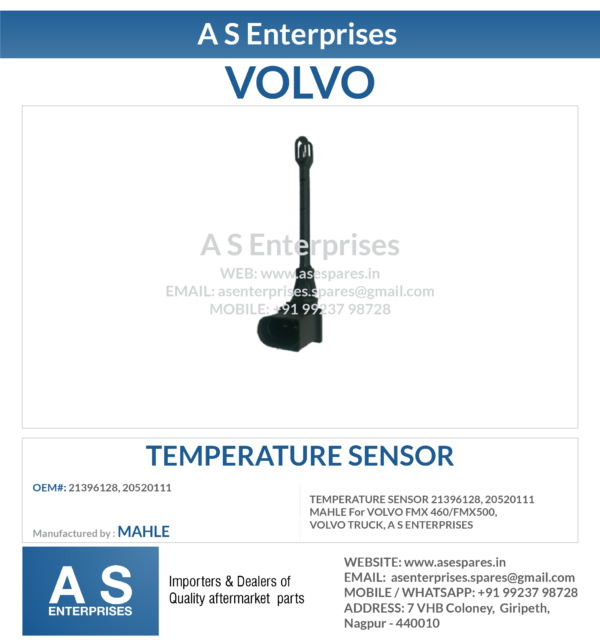 TEMPERATURE SENSOR 21396128, 20520111 MAHLE For VOLVO FMX 460/FMX500, VOLVO TRUCK, A S ENTERPRISES