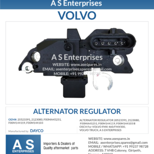 ALTERNATOR REGULATOR 20523391, 2123080, F00MA45251, F00M144119, F00M144103 BOSCH For VOLVO FMX 460/FMX500, VOLVO TRUCK, A S ENTERPRISES