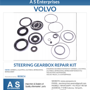 STEERING GEARBOX REPAIR KIT 3098851, 21219953, 21170831, 8098633542, 8098633089 BOSCH For VOLVO FMX 460/FMX500, VOLVO TRUCK, A S ENTERPRISES