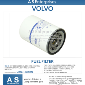 FUEL FILTER 23843835, 23880105, 23861998, 21764961, 22253547, 21764937, 21764952, 22474709, WK11051 MANN HUMMEL For VOLVO FMX 460/FMX500, VOLVO TRUCK, A S ENTERPRISES